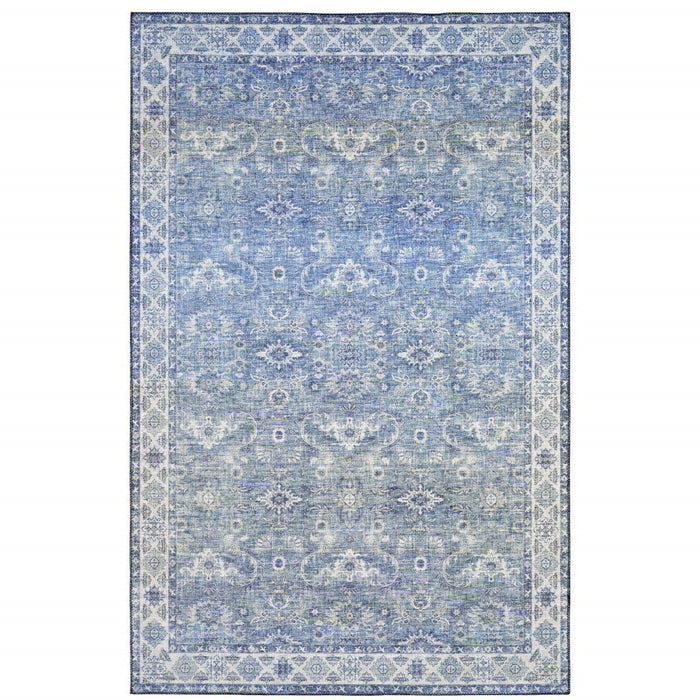 9' x 12' Oriental Power Loom Stain Resistant Area Rug - Blue And Gray