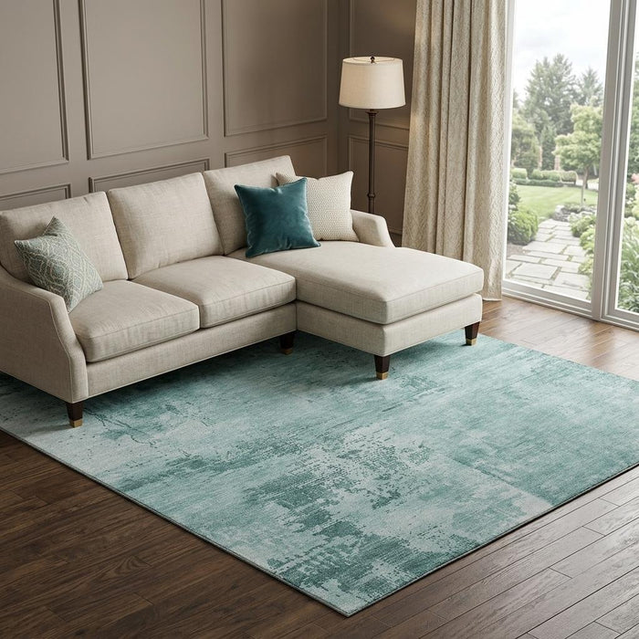 10' X 14' Abstract Washable Area Rug With UV Protection (683237) - Teal / Aqua