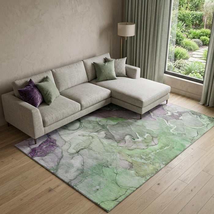 10' X 14' Abstract Washable Area Rug With UV Protection (646494) - Green / Gray / Purple
