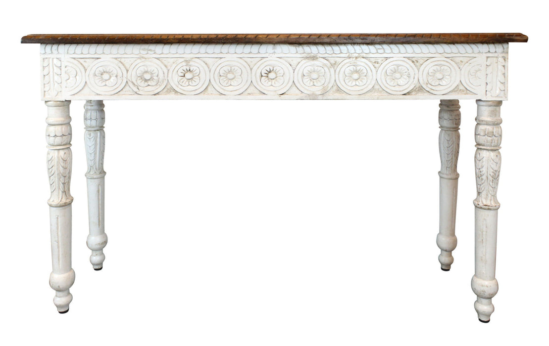 Solid Wood Distressed Console Table - Natural And White
