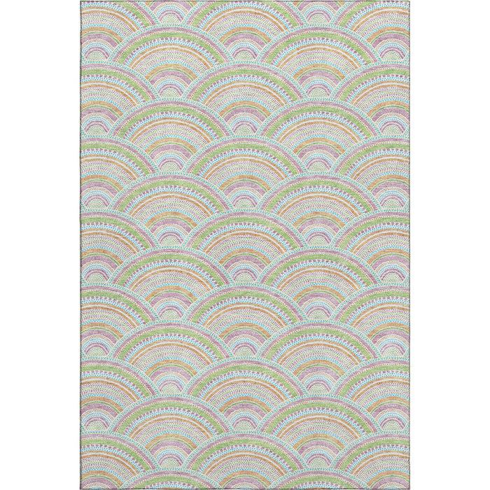 10' X 14' Geometric Washable Area Rug With UV Protection (677717) - Pearl / Orange / Green