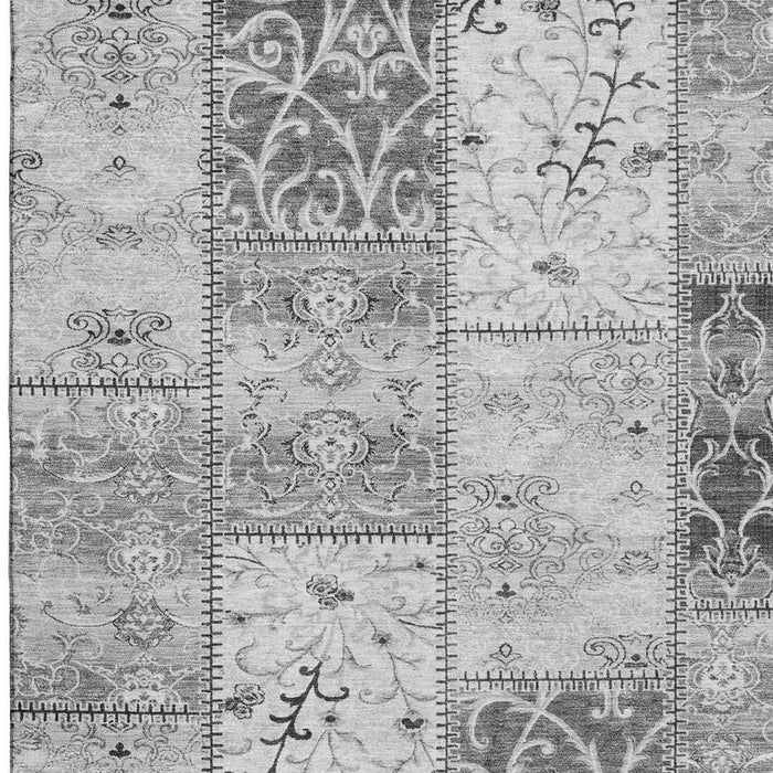 9' X 12' Patchwork Distressed Washable Area Rug With UV Protection (649569) - Gray / Ivory