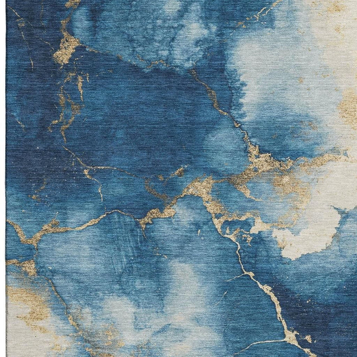 10' X 14' Abstract Washable Area Rug With UV Protection (701497) - Navy Blue / Gold