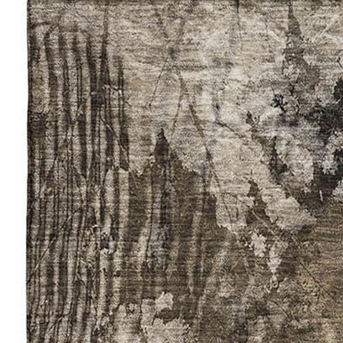 10' X 14' Floral Washable Area Rug With UV Protection (649090) - Taupe / Ivory