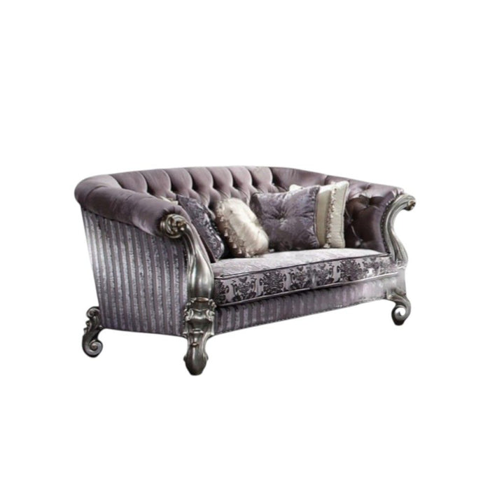 Velvet Loveseat And Toss Pillows - Purple / Platinum