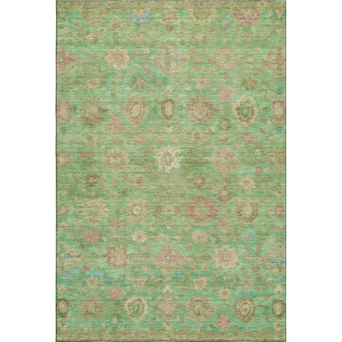 10' X 14' Damask Washable Area Rug With UV Protection (700823) - Lime Green / Pink / Teal