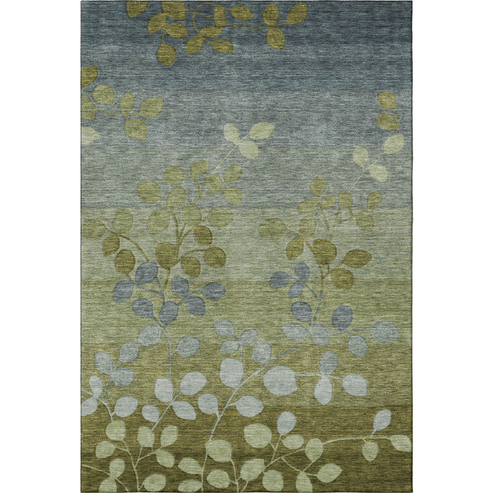 10' X 14' Floral Washable Area Rug With UV Protection (707509) - Olive Green / Gray