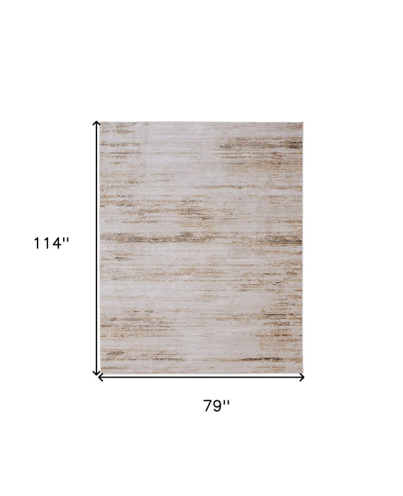 7' x 10' Abstract Power Loom Worn Faded Area Rug - Ivory And Tan