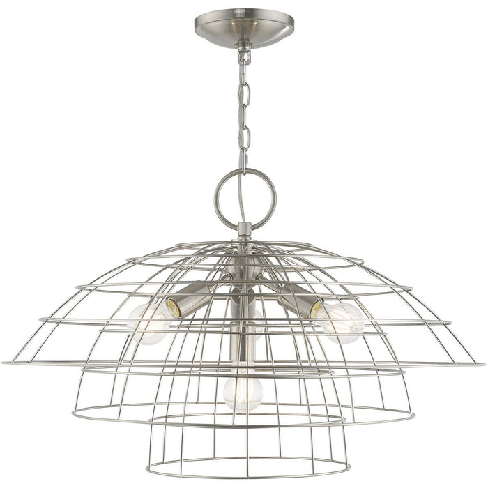 18'' Four Light Dimmable Chandelier With Shades - Nickel / Pearl Silver