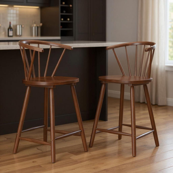 Solid Wood And Manufactured Wood Low Back Bar Chairs (Set of 2) - Walnut