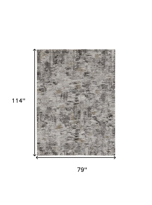 7' x 10' Abstract Power Loom Distressed Area Rug - Gray And Ivory