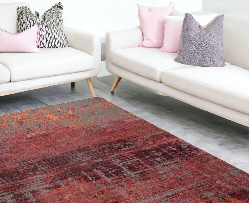 6' x 8' Abstract Non Skid Area Rug - Red And Gray
