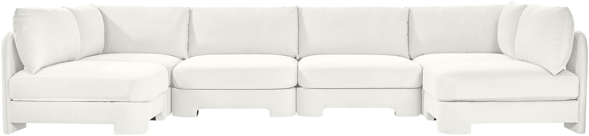 Hammond velvet performance fabric U-shaped sectional sofa by Meridian Furniture, armless and upholstered for stylish comfort.