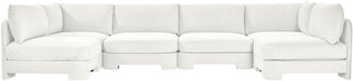 Hammond velvet performance fabric U-shaped sectional sofa by Meridian Furniture, armless and upholstered for stylish comfort.