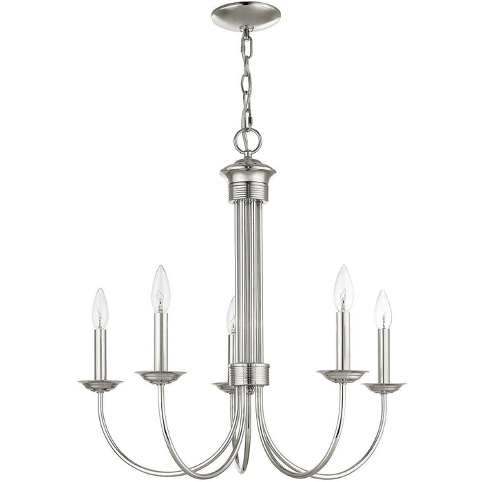 24" Five Light Metal Dimmable Chandelier With Shades - Nickel