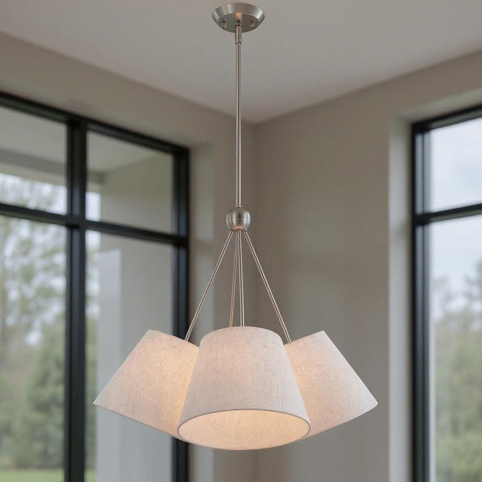 26" Four Light Dimmable Chandelier With Shades - Nickel