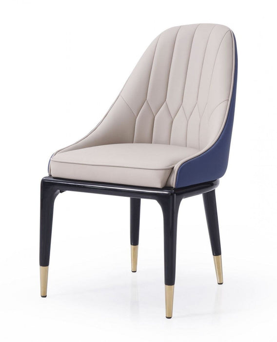 Tufted And Upholstered Faux Leather Dining Side Chair - Beige / Blue