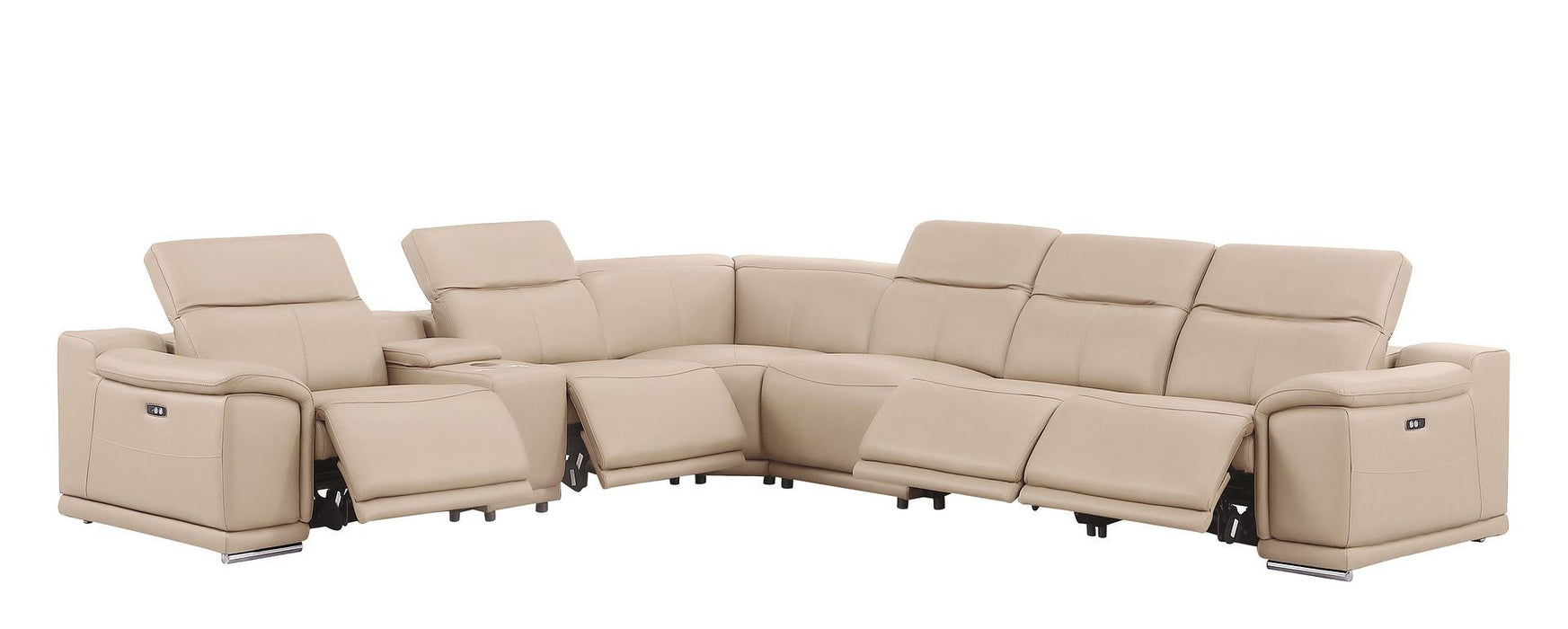 Leather Modular L-Shaped 7 Piece Corner Sectional With Console - Beige