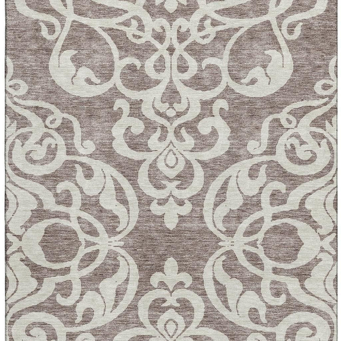 10' X 14' Damask Washable Area Rug With UV Protection (676956) - Taupe / Ivory