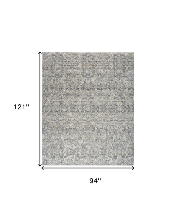 8' X 10' Floral Distressed Area Rug With Fringe (546548) - Charcoal / Brown / Ivory