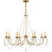 HomeRoots 28-inch eight-light dimmable chandelier with shades in antiqued gold finish, hanging with visible chandelier structure