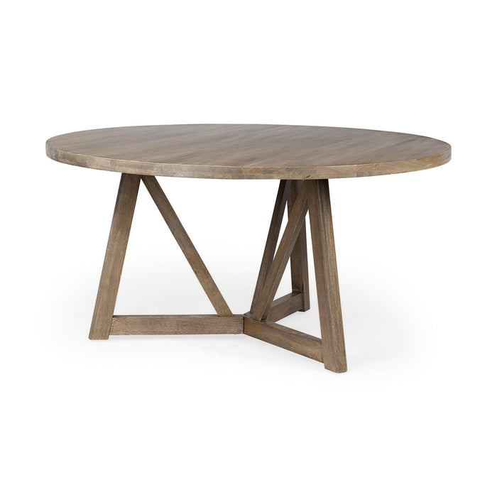 60" Rounded Solid Wood Pedestal Base Dining Room Table - Brown