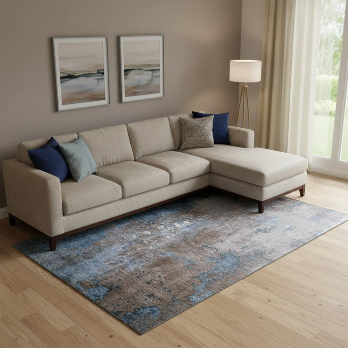 10' X 14' Abstract Washable Area Rug With UV Protection (706337) - Brown / Blue