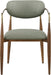 Vegan leather upholstered dining arm chair with walnut wood legs by Meridian Furniture, featuring a modern design and cushioned seat.
