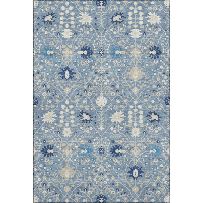 10' X 14' Oriental Washable Area Rug With UV Protection (679198) - Denim Blue / Beige / Ivory