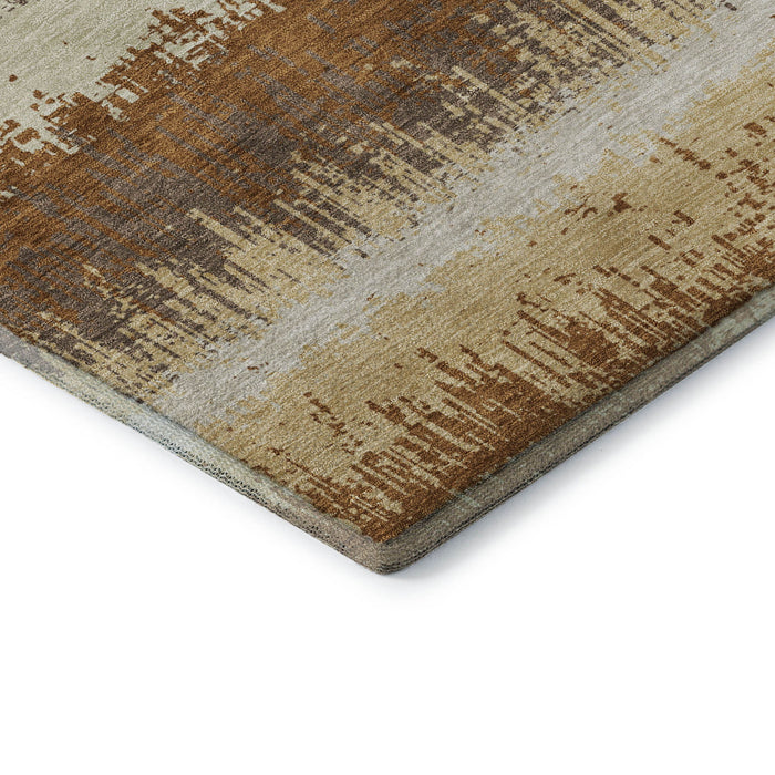 10' X 14' Striped Washable Area Rug With UV Protection (679528) - Coffee / Beige / Copper