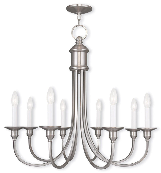 27" Eight Light Dimmable Chandelier With Shades - Nickel