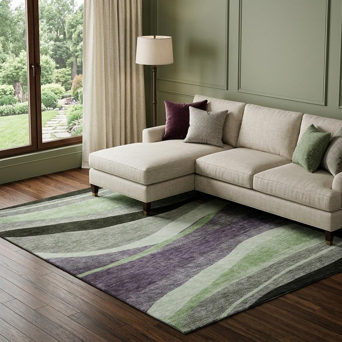 10' X 14' Abstract Washable Area Rug With UV Protection (684244) - Purple / Green / Ivory