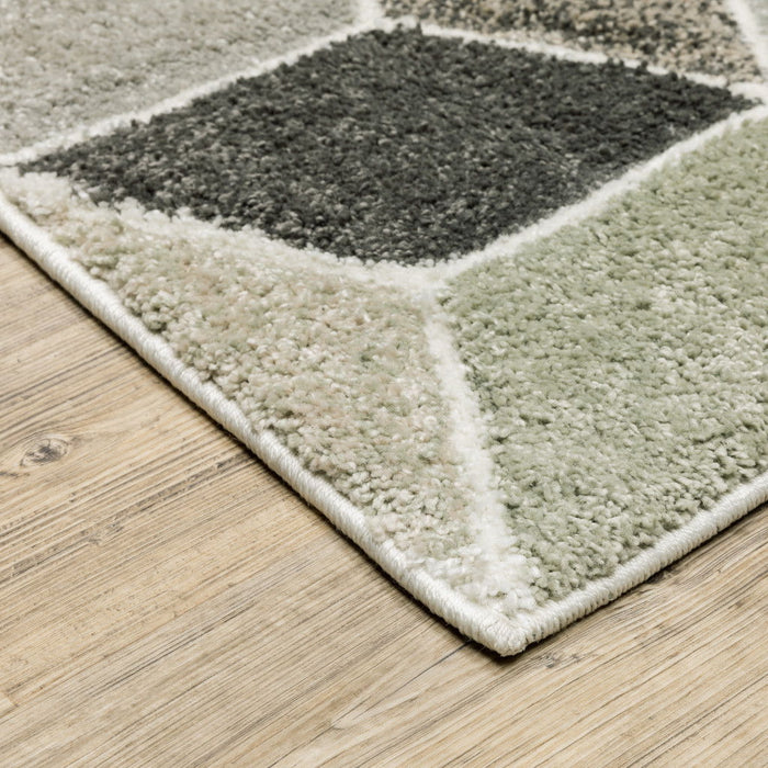 8' x 11' Geometric Power Loom Stain Resistant Area Rug - Beige Brown Gray Tan Sage And Pale Blue
