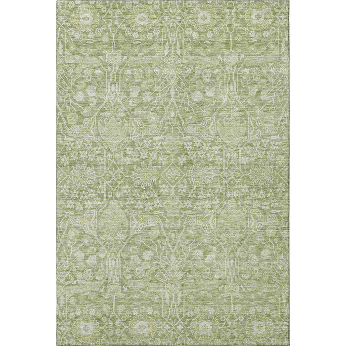 10' X 14' Floral Washable Area Rug With UV Protection (686006) - Artichoke Green / Beige