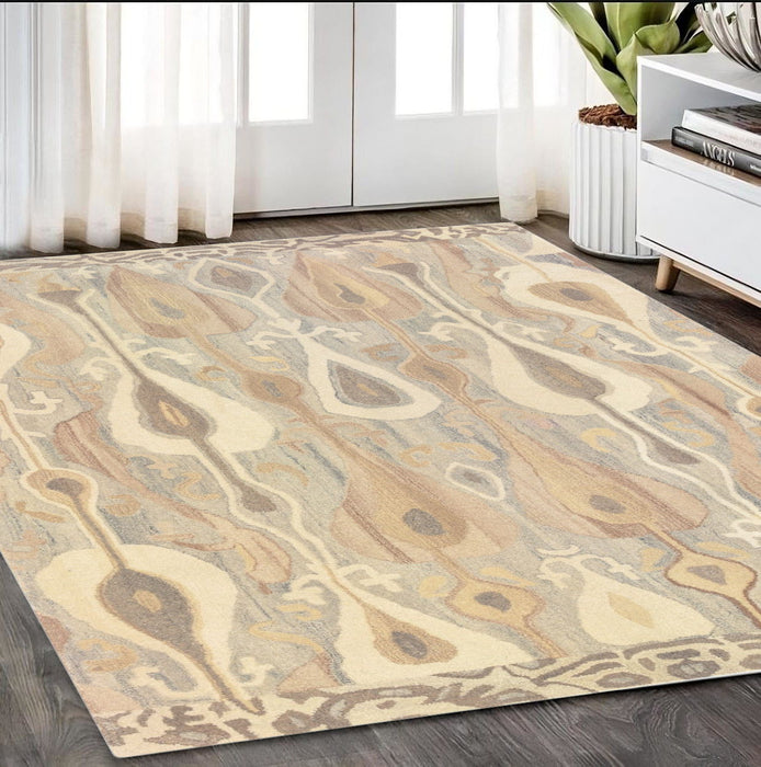 5' X 8' Wool Abstract Hand Tufted Area Rug - Gray And Beige