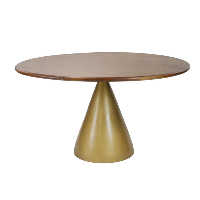 48" Rounded Solid Wood And Iron Pedestal Base Dining Table - Brown