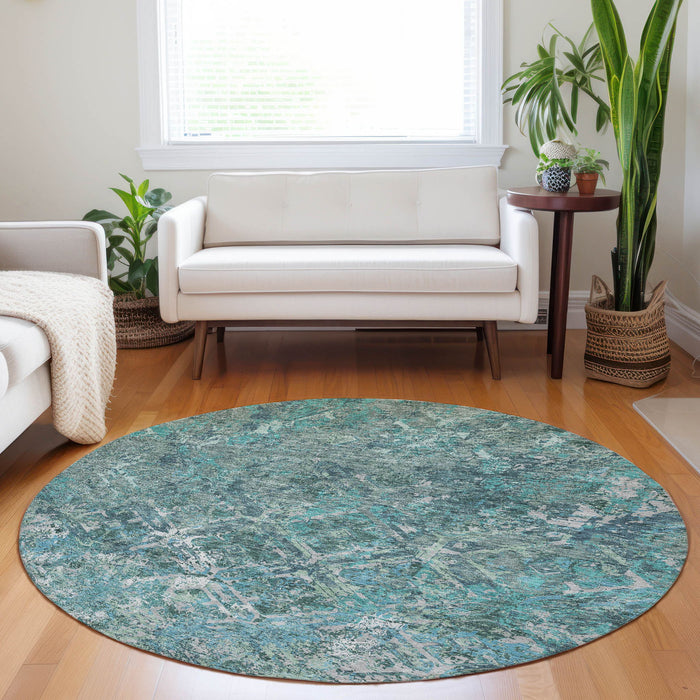 8' Diamond Washable Round Rug With UV Protection - Sage