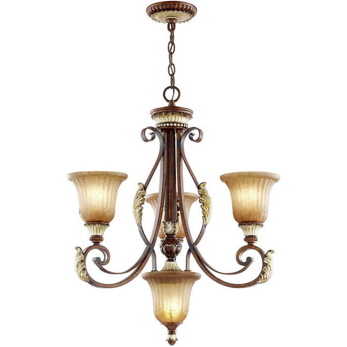 28" Four Light Metal Dimmable Chandelier With Shades - Bronze