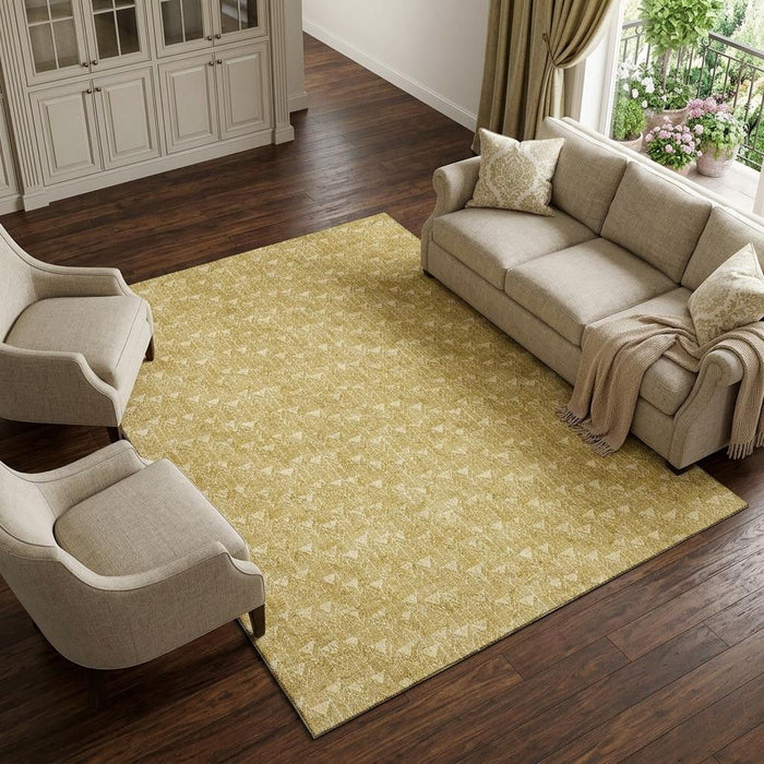 10' X 14' Geometric Washable Area Rug With UV Protection (647086) - Gold / Ivory