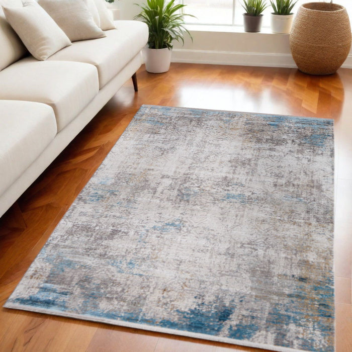 5' X 8' Industrial Abstract Power Loom Area Rug With Fringe - Ivory