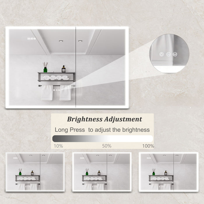 Giga LED bathroom medicine cabinet with mirror, built-in lights and defogger, sleek wall-mounted design for bathroom storage.