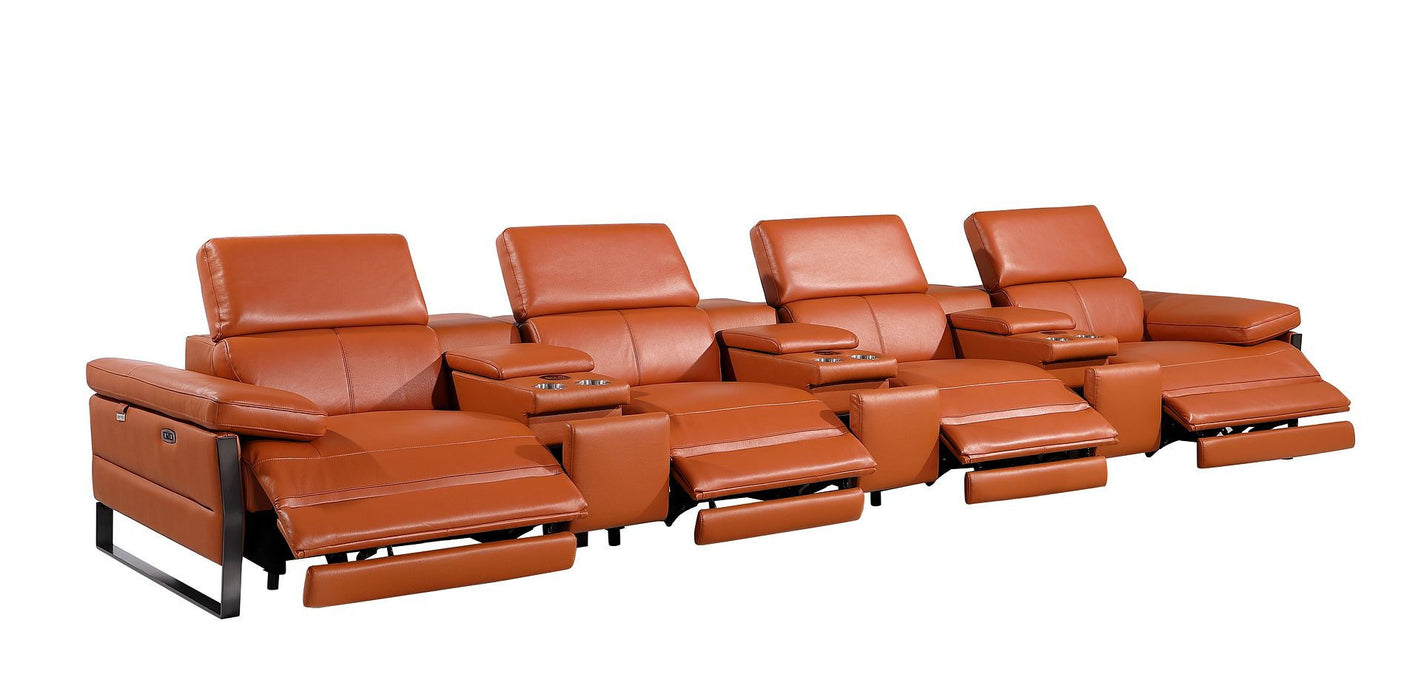 Top Grain Leather Reclining Metal USB Sofa (720354) - Camel