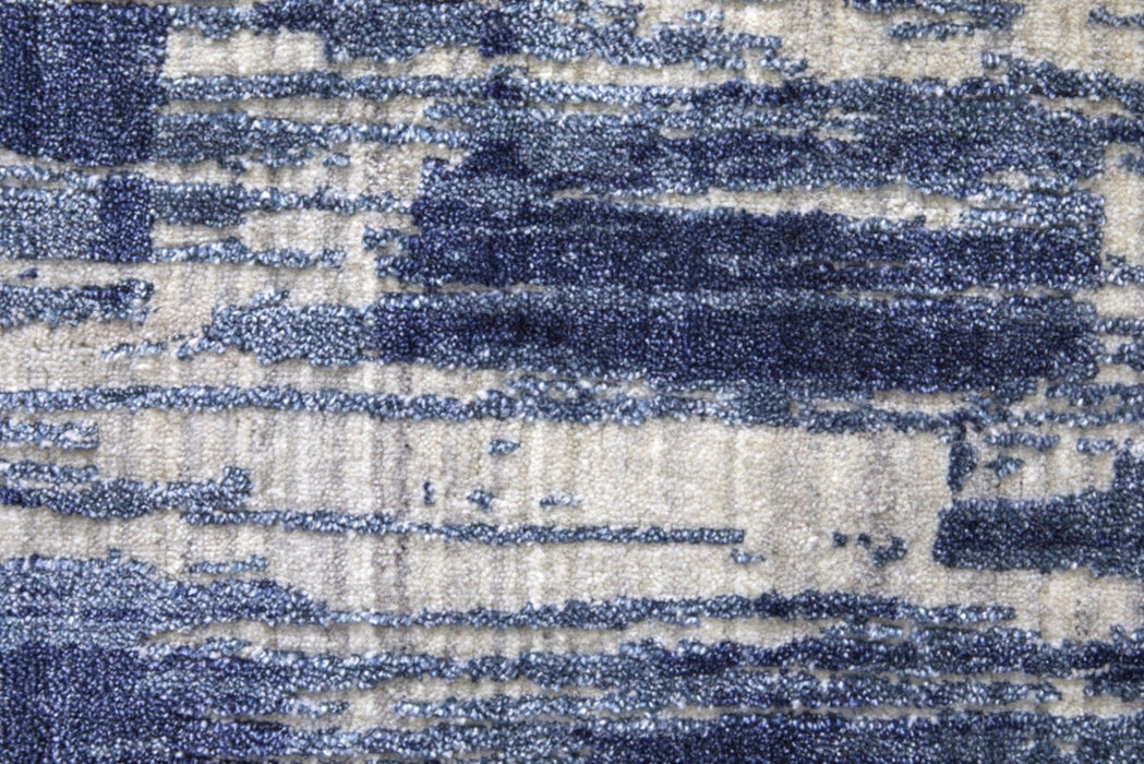 9' x 12' Abstract Hand Woven Worn Faded Area Rug - Blue And Ivory