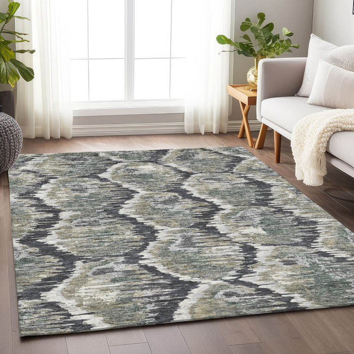 10' X 14' Diamond Washable Area Rug With UV Protection - Charcoal