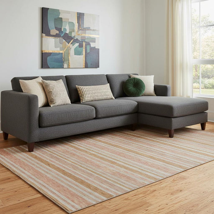 9' X 12' Striped Washable Area Rug With UV Protection (647853) - Rust / Beige