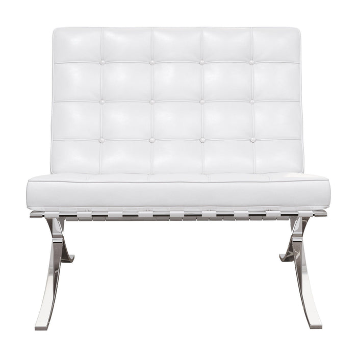 Italian Leather Tufted Lounge Chair - White And Silver