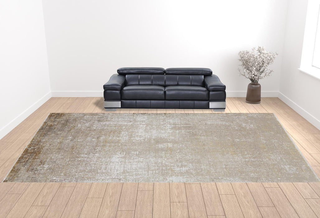 13' X 20' Abstract Power Loom Distressed Area Rug - Taupe Ivory And Gold