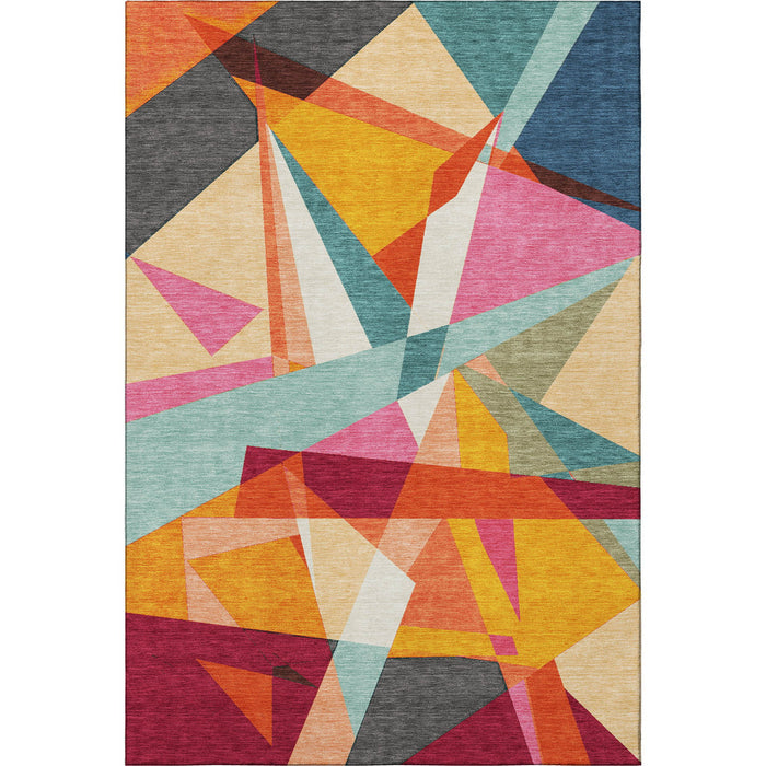 10' X 14' Geometric Washable Area Rug With UV Protection (694755) - Orange / Red / Blue / Gold