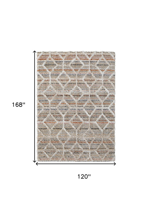 10' x 14' Geometric Power Loom Stain Resistant Area Rug - Tan Taupe And Ivory