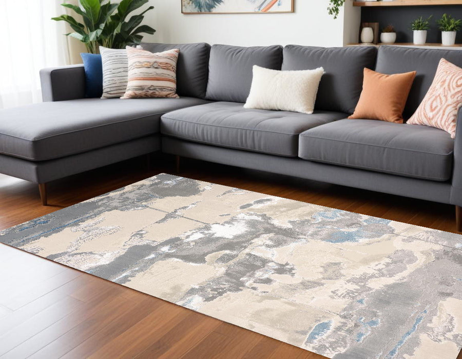 10' x 13' Abstract Stain Resistant Area Rug - Ivory Gray And Blue
